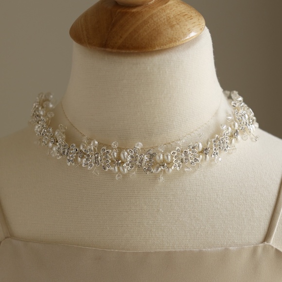 Ivory Champagne Formal Flower Girl Dress Tulle Sequins Pearls Satin Trim LOVELY - Picture 5 of 7